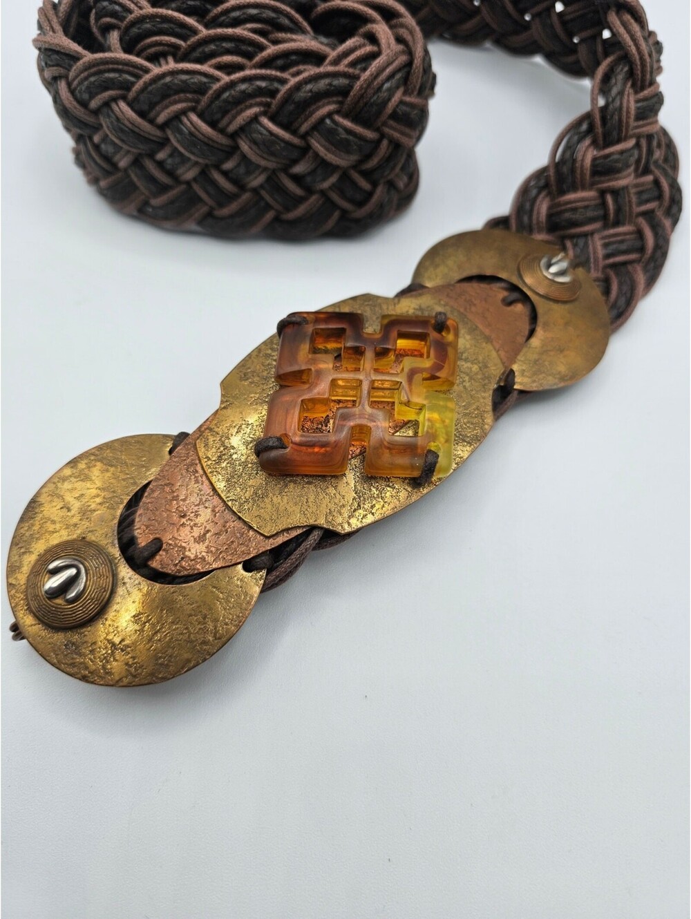 Vintage Marjorie Baer San Francisco Artisan Mixed Metal/Black Woven Belt Sz S - Picture 2 of 5